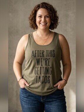 Ideal T- NWOT Olive Green "After This We're Getting Tacos" Graphic Tank Top XXL